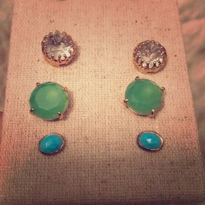 Green large stud earrings